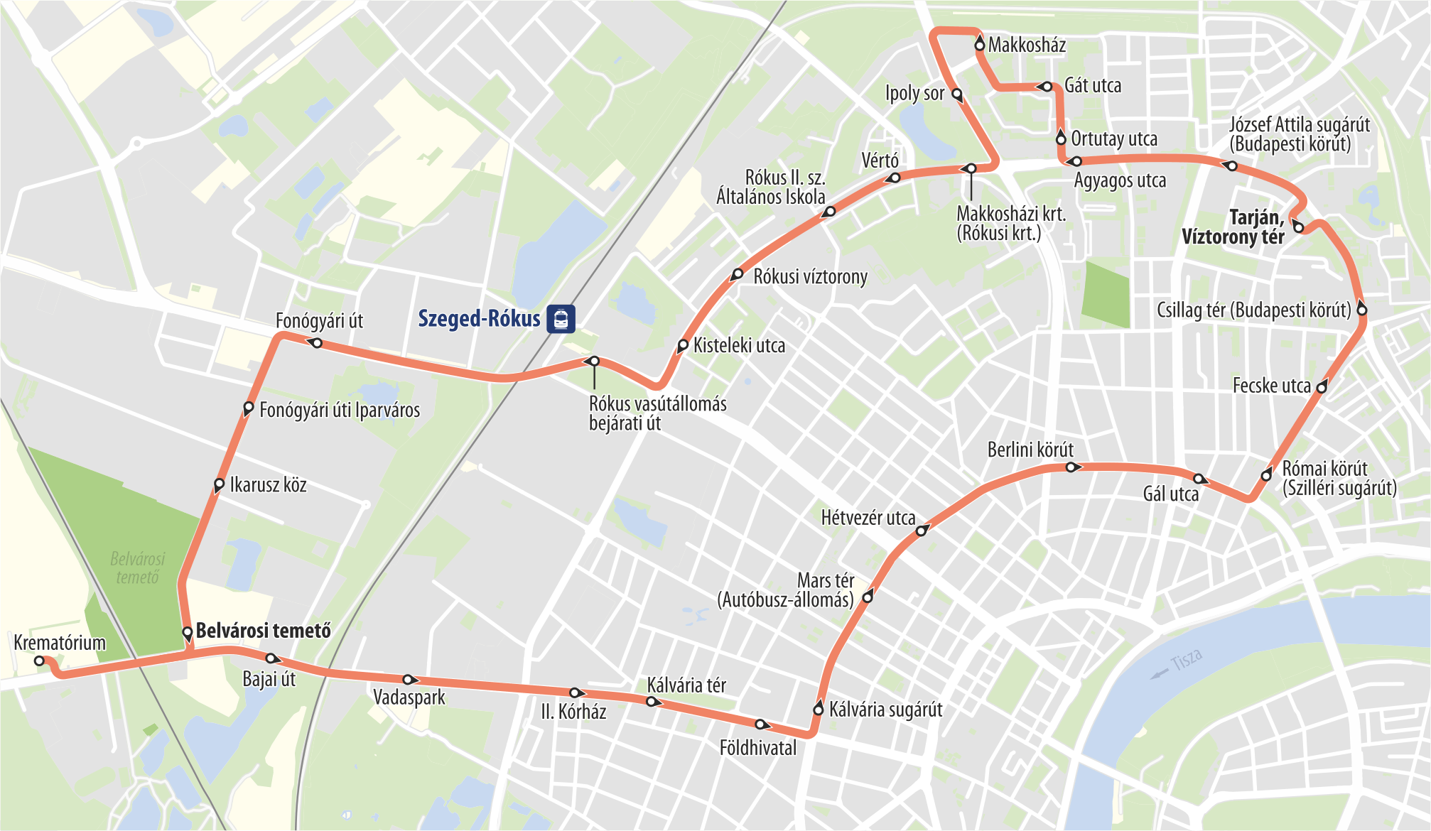 Térkép a temetői járatokról a Rókusi körút irányába